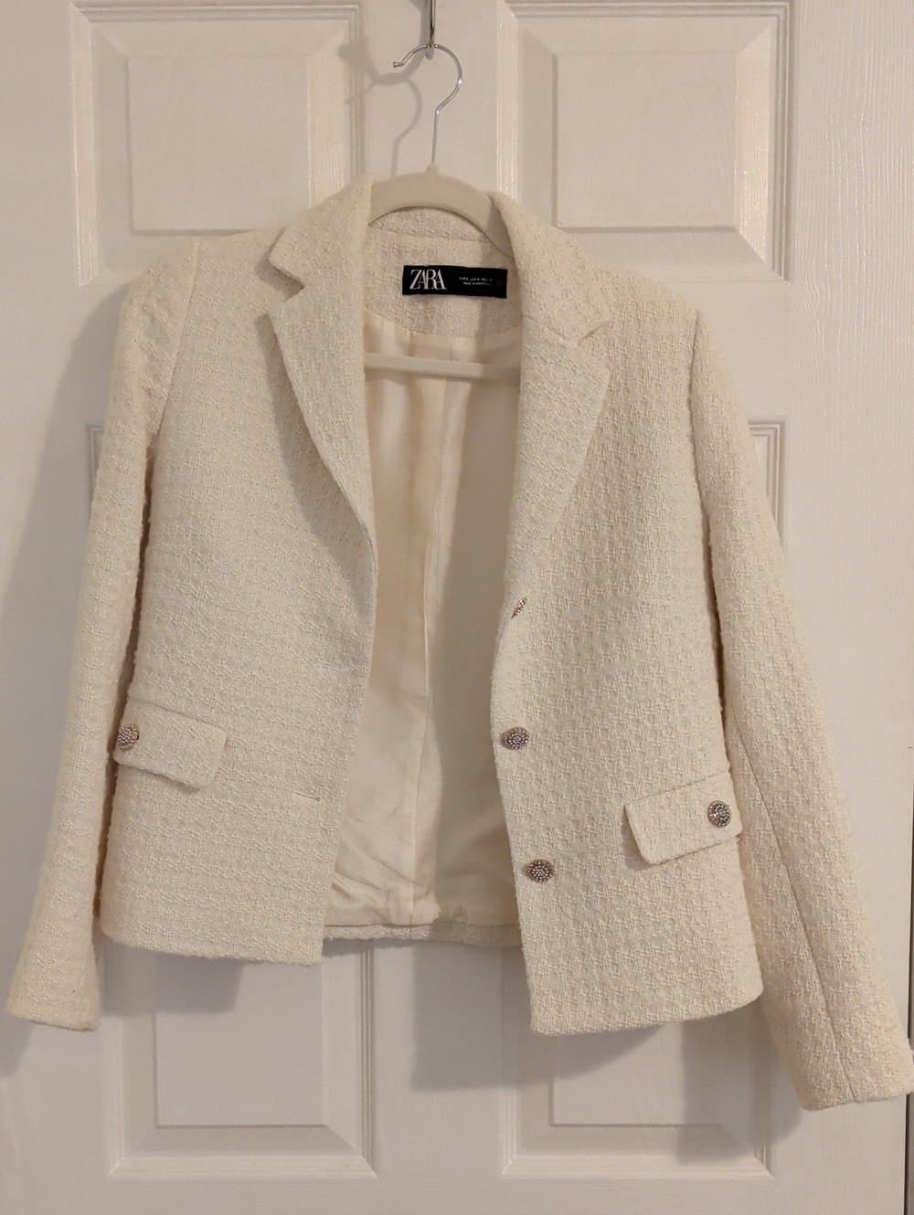 Zara Cream Textured Tweed Suit Jacket